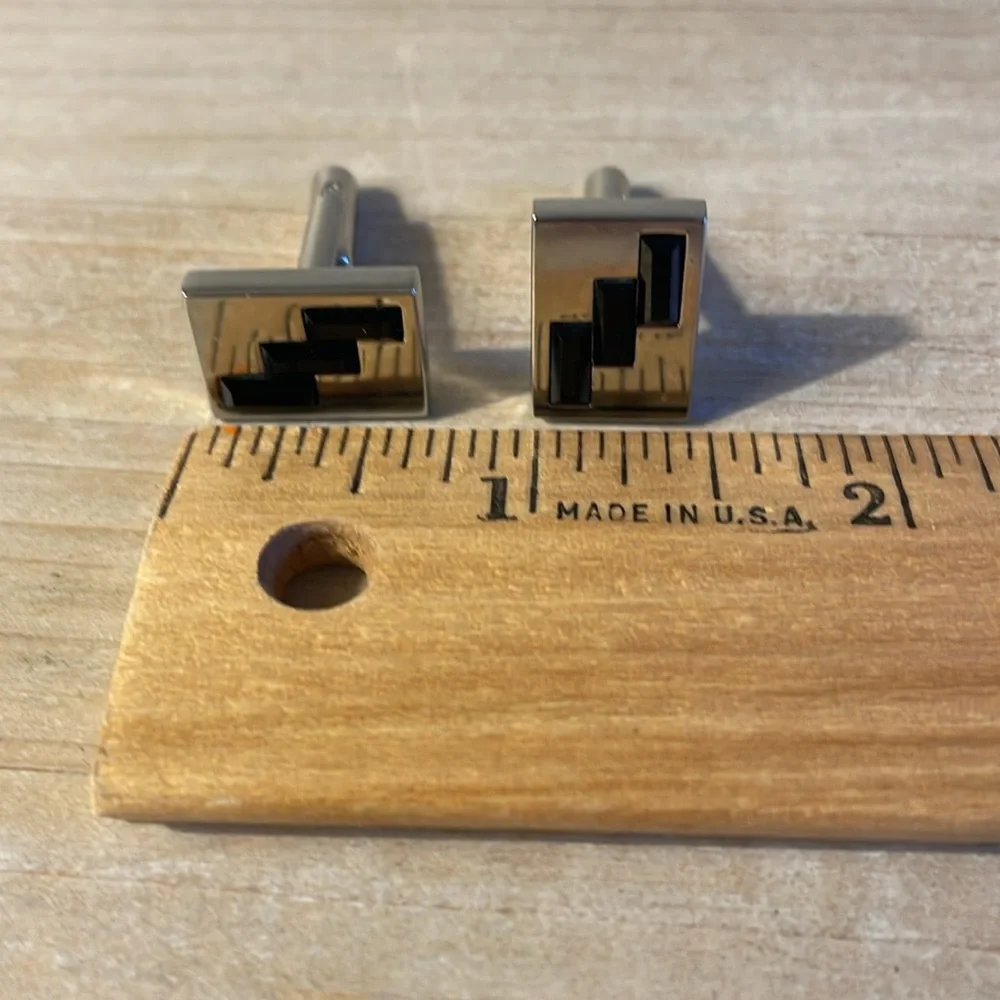 VGUC silver tone with black accents rectangle cuff links
